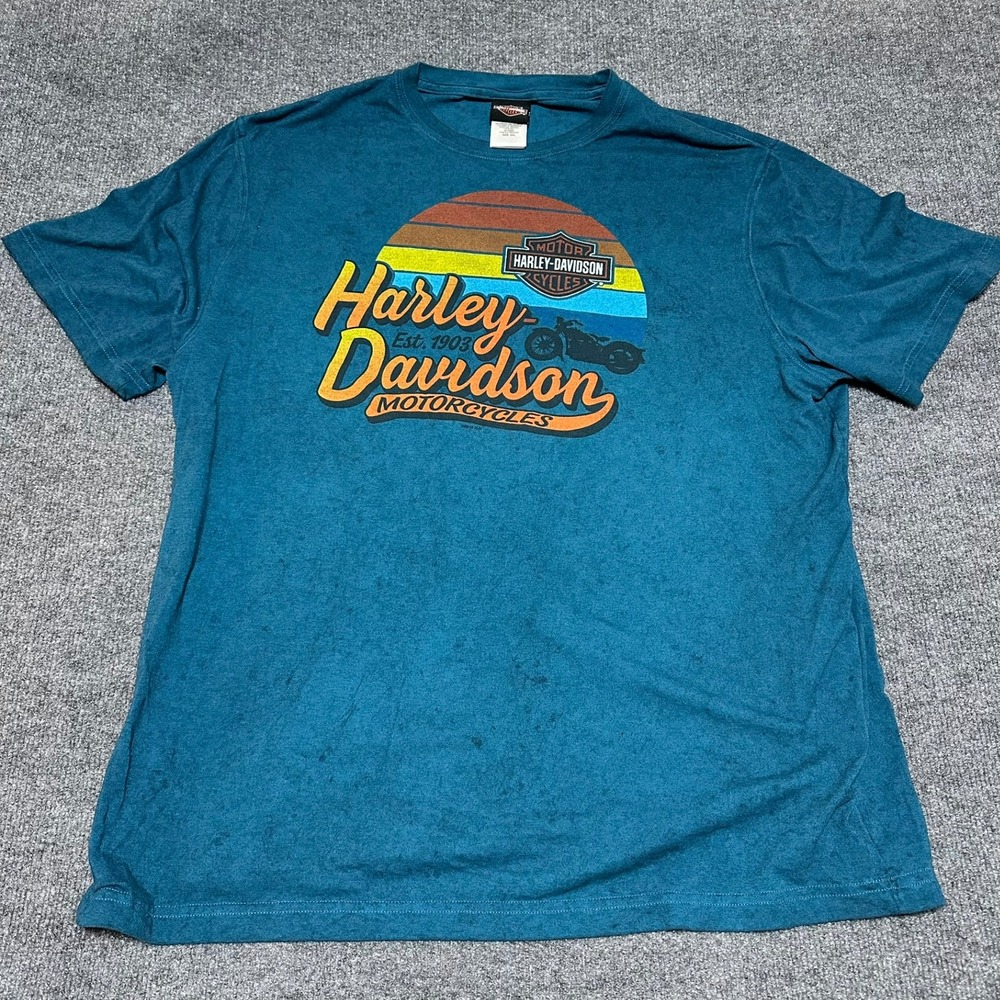 Harley Davidson Orange County Irvine CA Graphic T-Shirt Teal Mens XXL